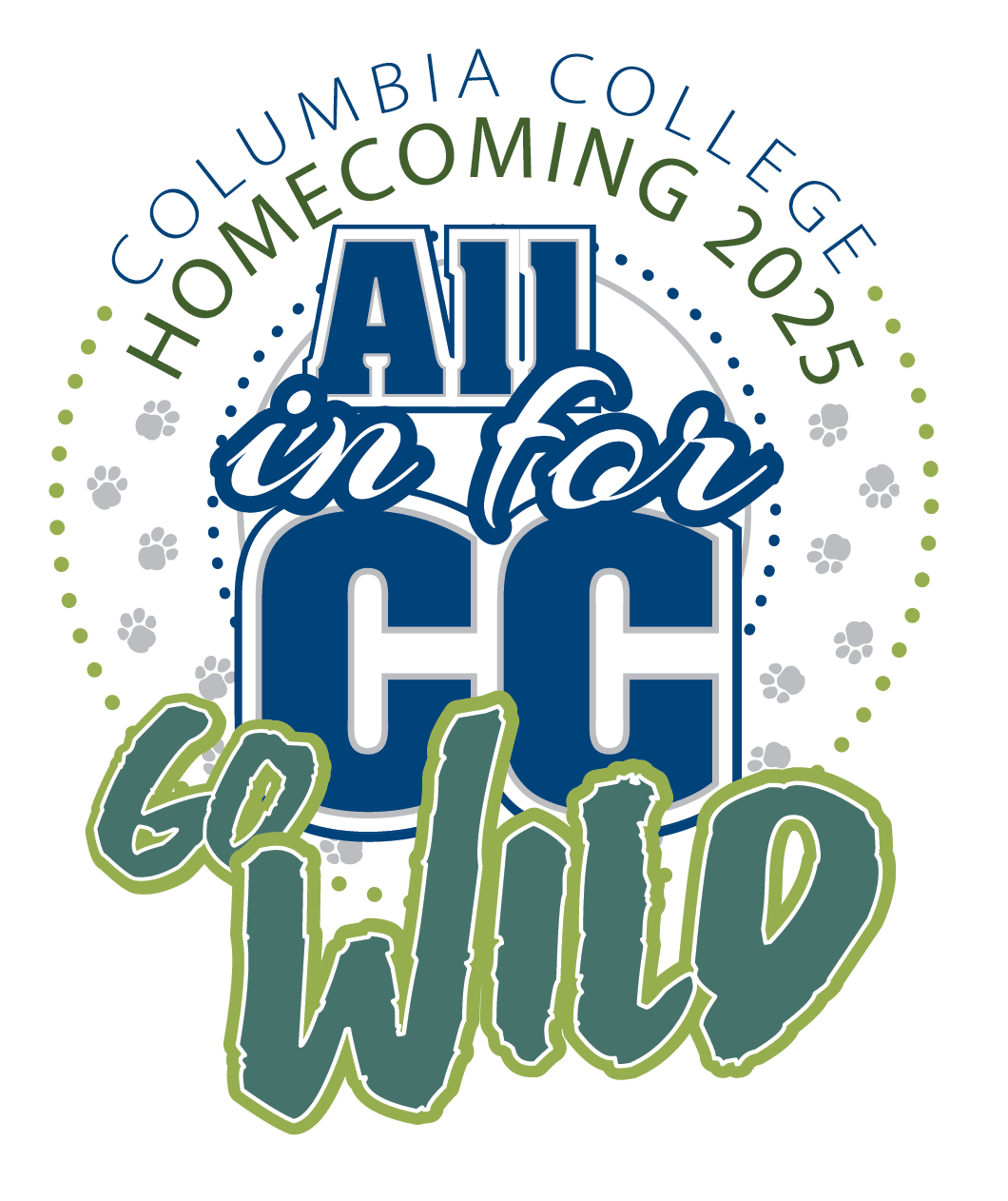 Columbia College homecoming logo, All in for CC - Go Wild!