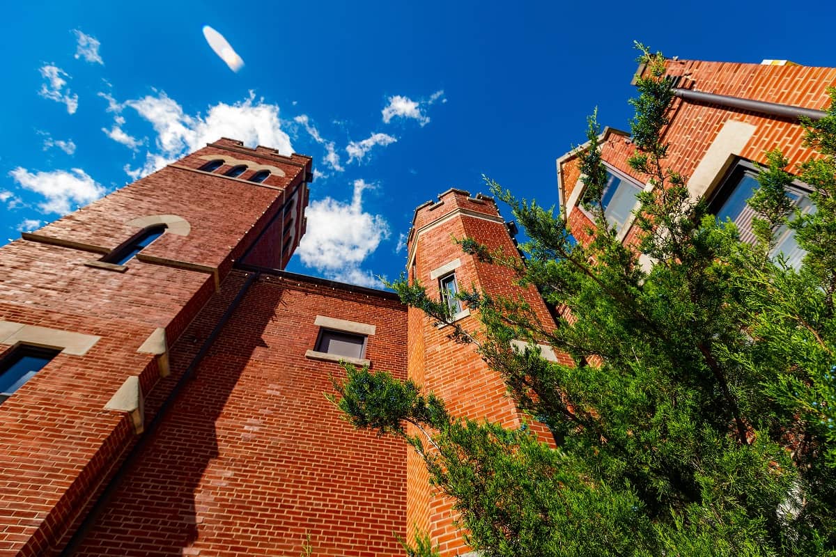 Columbia College buildings from a looking up viewpoint.