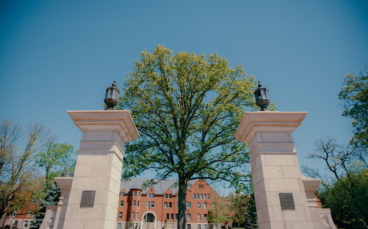 Day shot of Rogers Gate on the Columbia College campus.