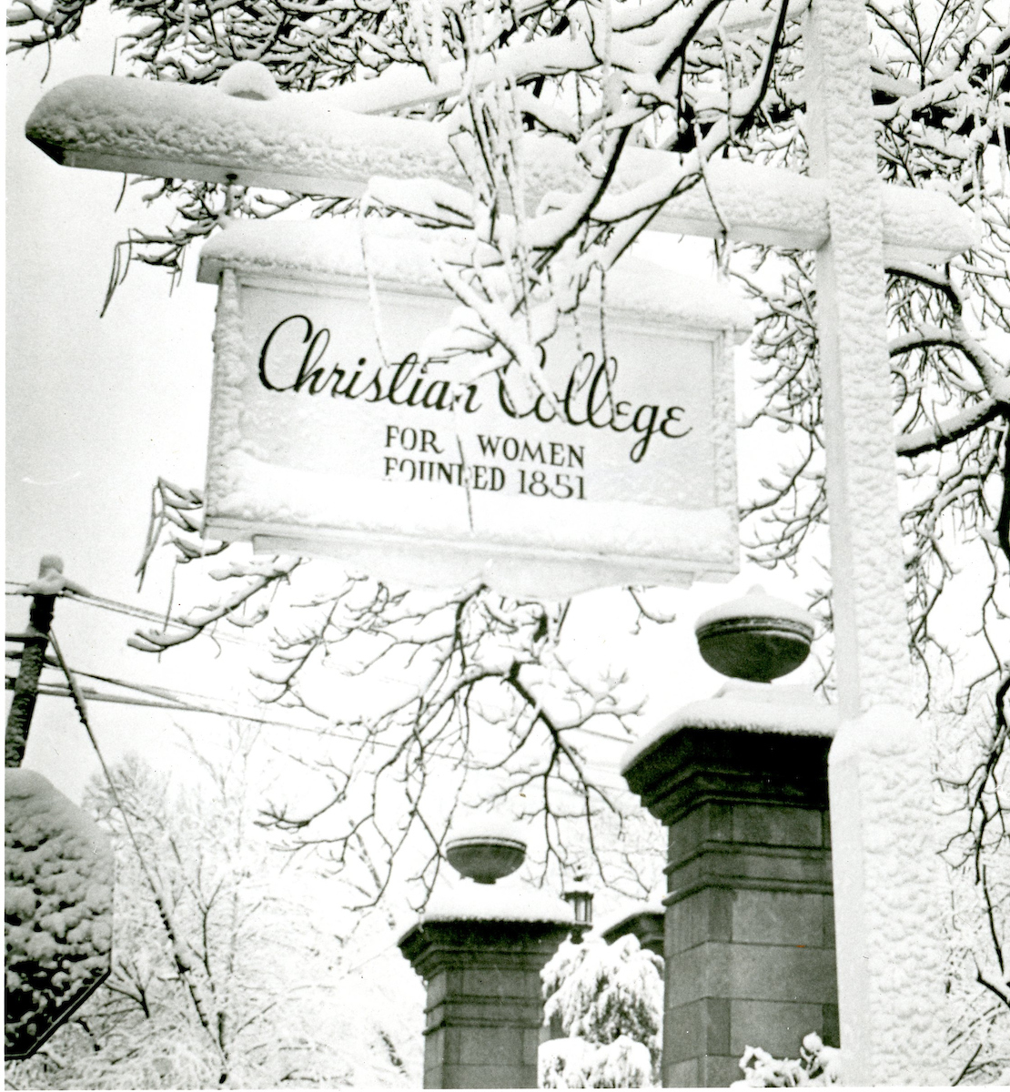 Hanging sign displaying Christian College.