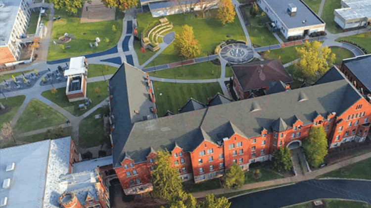 Overhead view of Columbia College's main campus in Columbia, MO.